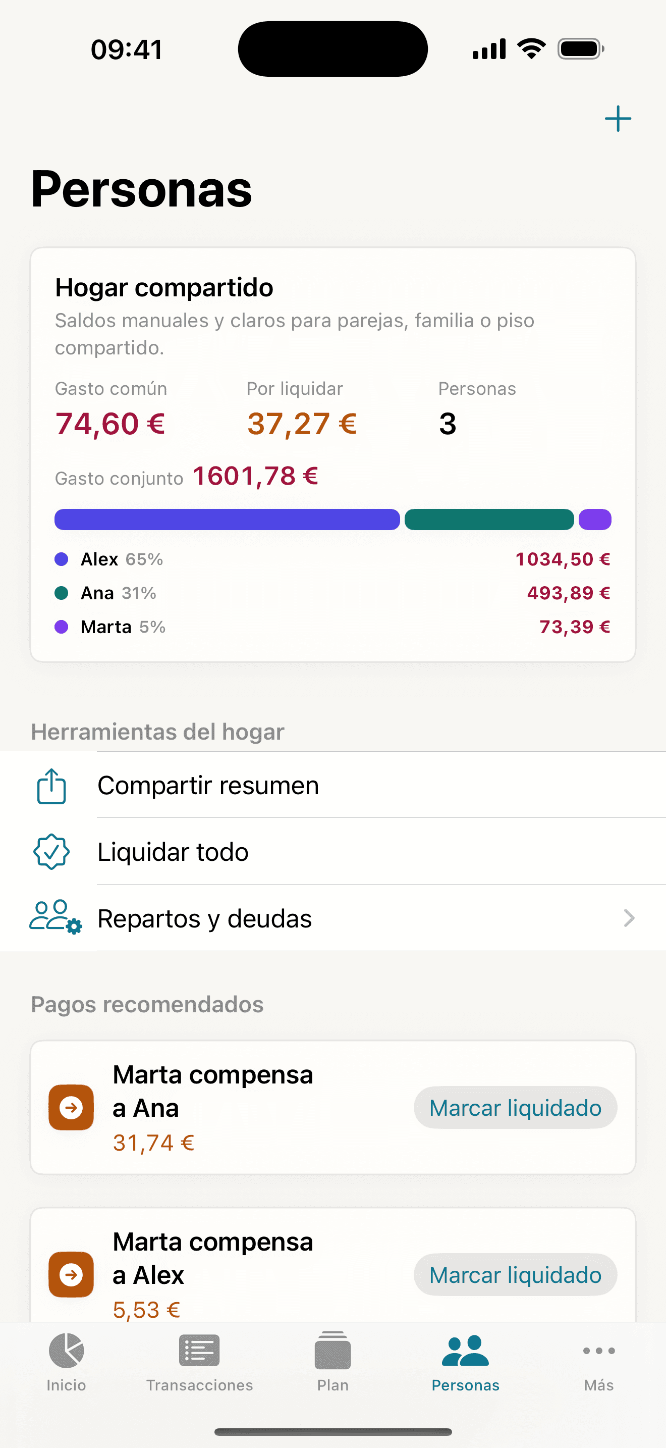 Lifely shared expenses screenshot